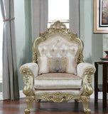 40" Cream And Antiqued White Fabric Damask Tufted Arm Chair And Toss Pillow - Homeroots