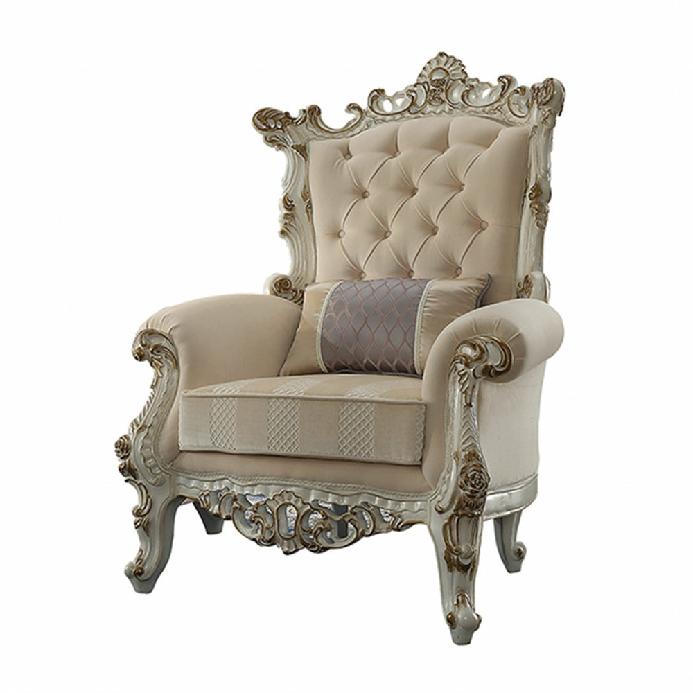38" Pearl Fabric Striped Tufted Chesterfield Chair - Homeroots