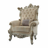 38" Pearl Fabric Striped Tufted Chesterfield Chair - Homeroots
