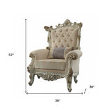 38" Pearl Fabric Striped Tufted Chesterfield Chair - Homeroots