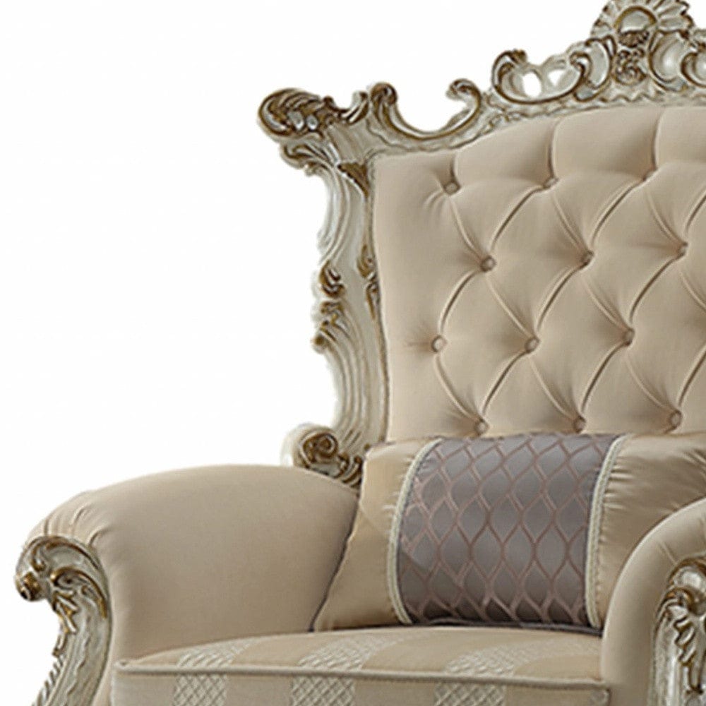 38" Pearl Fabric Striped Tufted Chesterfield Chair - Homeroots