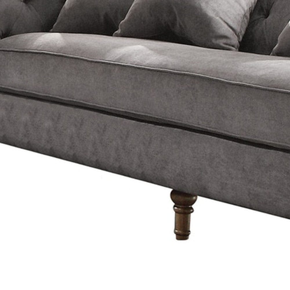 34" Gray Velvet Sofa And Toss Pillows With Brown Legs - Homeroots - Flyclothing LLC