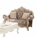 69" Gray And Off White Damask Chesterfield Loveseat and Toss Pillows - Homeroots - Flyclothing LLC