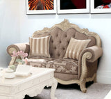 69" Gray And Off White Damask Chesterfield Loveseat and Toss Pillows - Homeroots - Flyclothing LLC