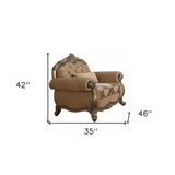 35" Brown and Champagne Linen Damask Tufted Arm Chair and Toss Pillow - Homeroots
