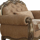 35" Brown and Champagne Linen Damask Tufted Arm Chair and Toss Pillow - Homeroots