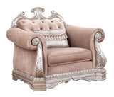 42" Cherry Blossom Pink And Silver Velvet Tufted Arm Chair And Toss Pillow - Homeroots