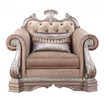 42" Cherry Blossom Pink And Silver Velvet Tufted Arm Chair And Toss Pillow - Homeroots