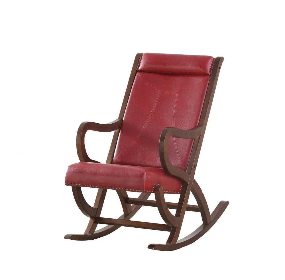 22" X 36" X 38" Burgundy Pu Walnut Wood Upholstered (Seat) Rocking Chair - Homeroots - Flyclothing LLC