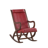 22" X 36" X 38" Burgundy Pu Walnut Wood Upholstered (Seat) Rocking Chair - Homeroots - Flyclothing LLC