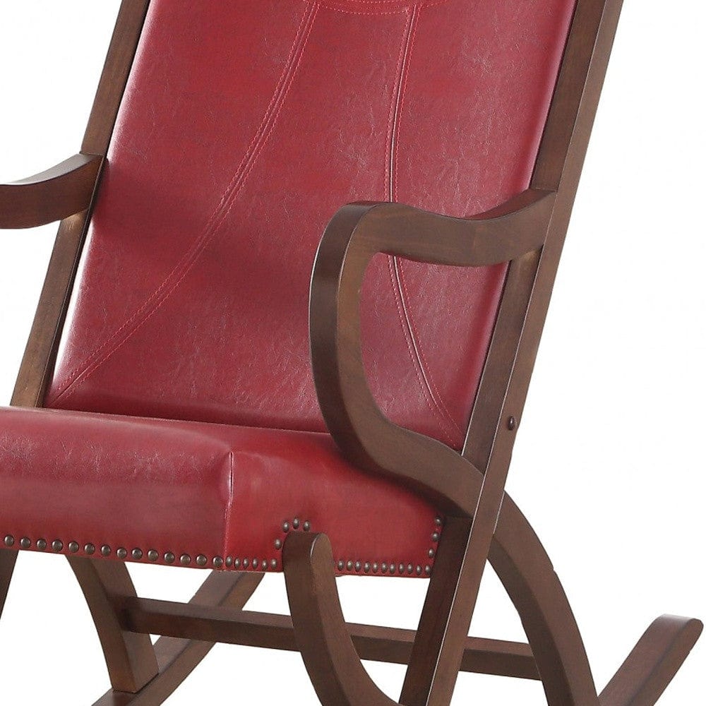 22" X 36" X 38" Burgundy Pu Walnut Wood Upholstered (Seat) Rocking Chair - Homeroots - Flyclothing LLC