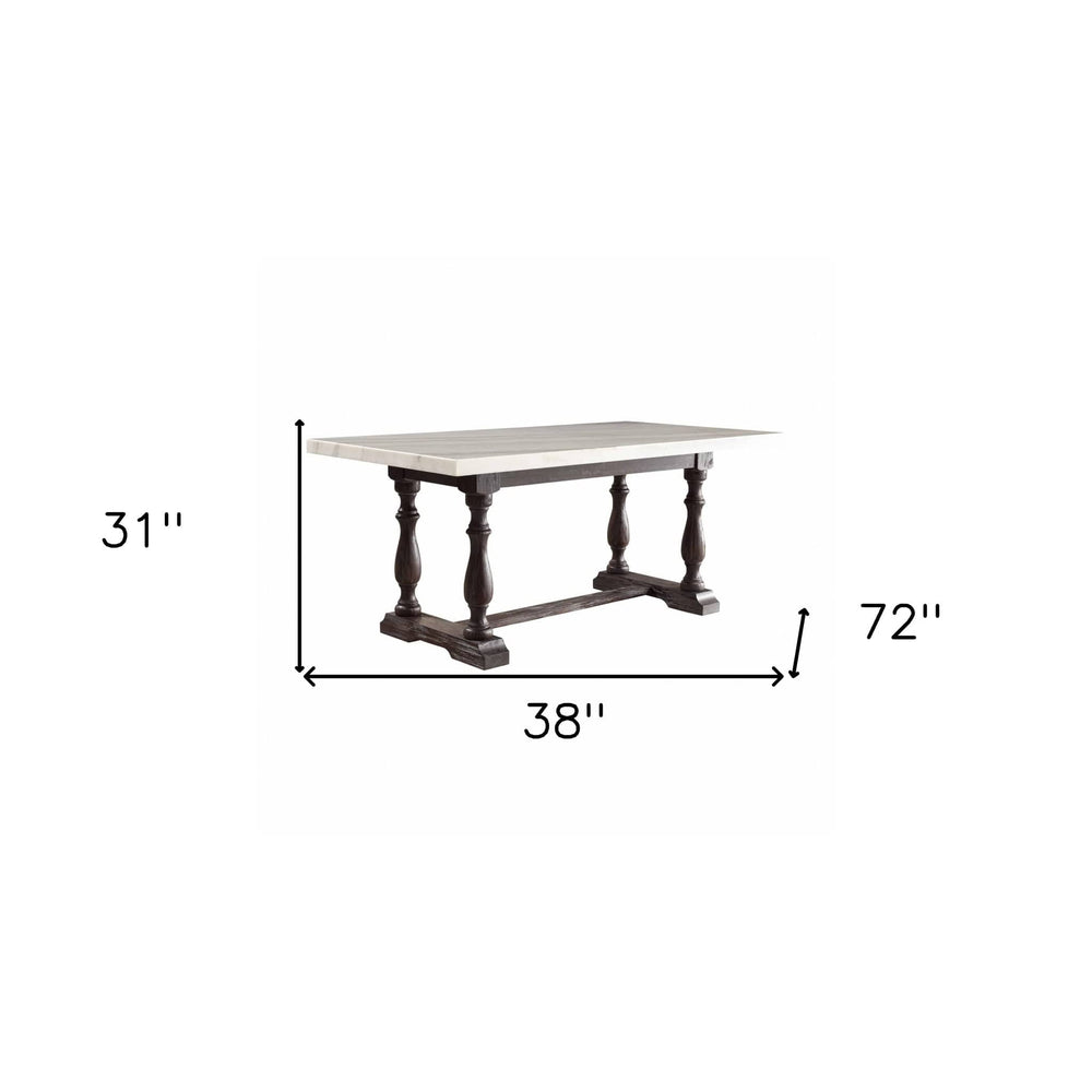 38" White And Gray Marble And Solid Wood Trestle Base Dining Table - Homeroots - Flyclothing LLC