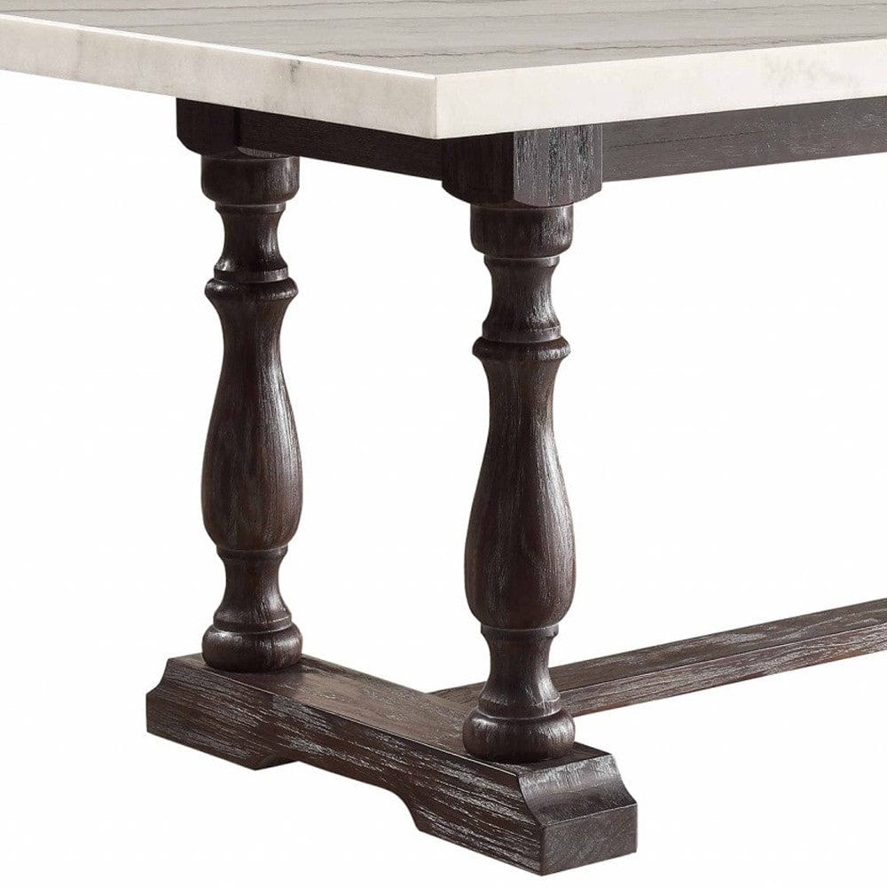 38" White And Gray Marble And Solid Wood Trestle Base Dining Table - Homeroots - Flyclothing LLC
