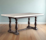 38" White And Gray Marble And Solid Wood Trestle Base Dining Table - Homeroots - Flyclothing LLC