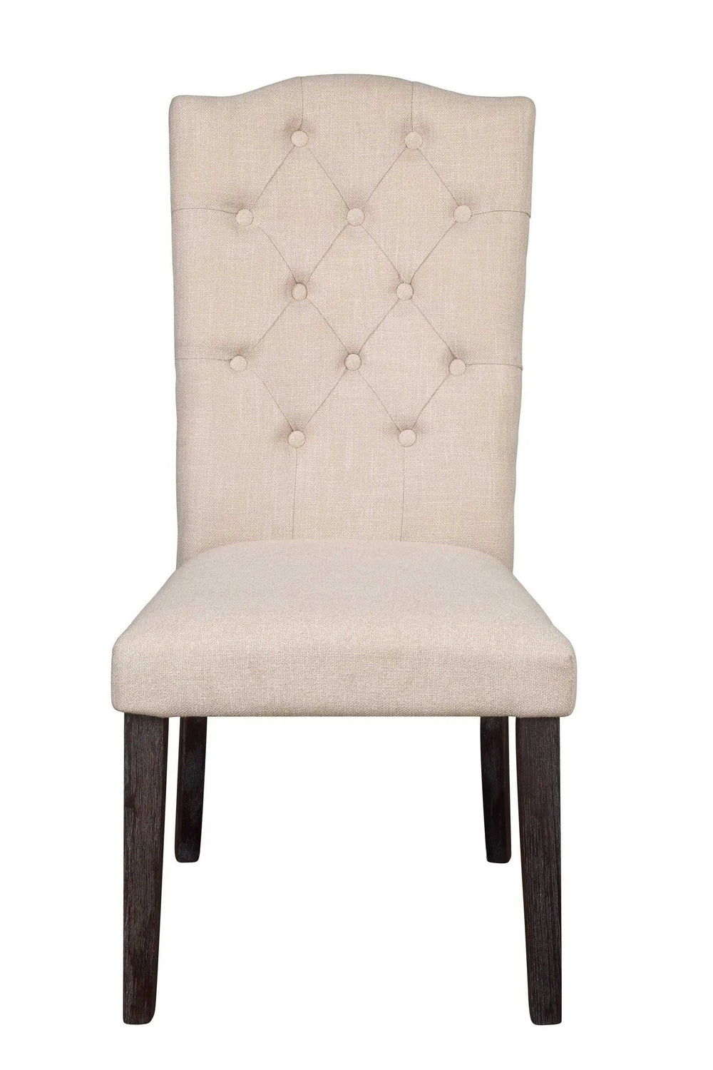 Set of Two Tufted Beige And Espresso Upholstered Linen Dining Side Chairs - Homeroots - Flyclothing LLC