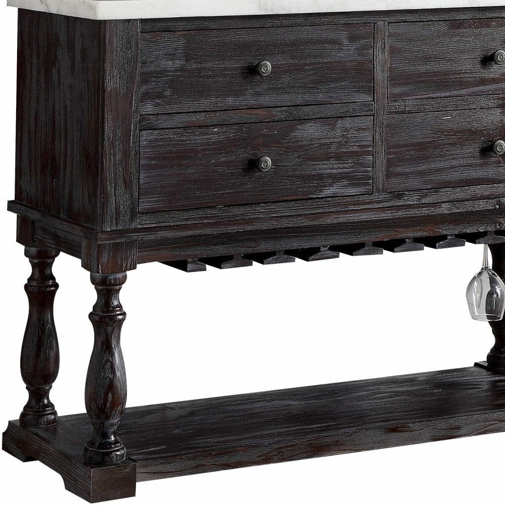 18" X 48" X 36" White Marble Weathered Espresso Wood Server - Homeroots - Flyclothing LLC