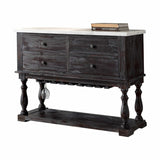 18" X 48" X 36" White Marble Weathered Espresso Wood Server - Homeroots - Flyclothing LLC