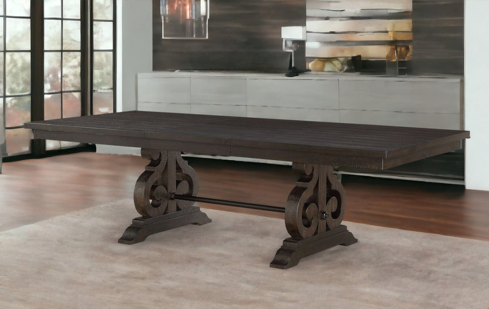 104" Brown Solid Wood Trestle Base Dining Table - Homeroots - Flyclothing LLC