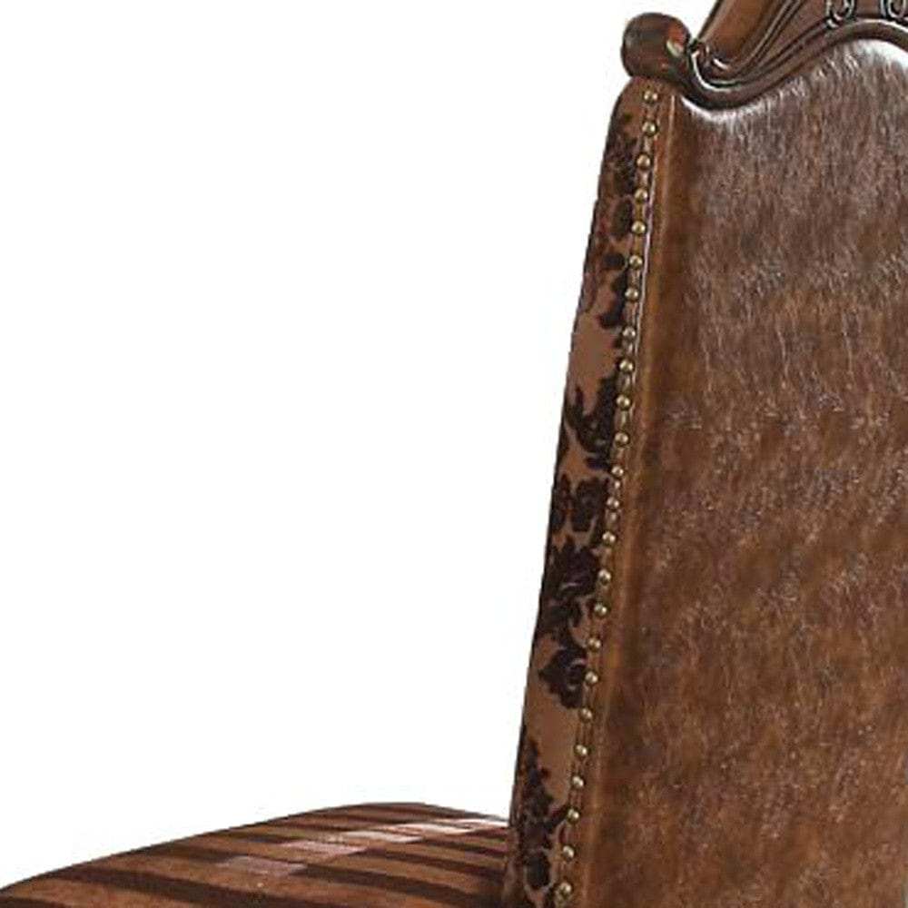 Set of Two Brown Upholstered Faux Leather Queen Anne Back Dining Side Chairs - Homeroots - Flyclothing LLC
