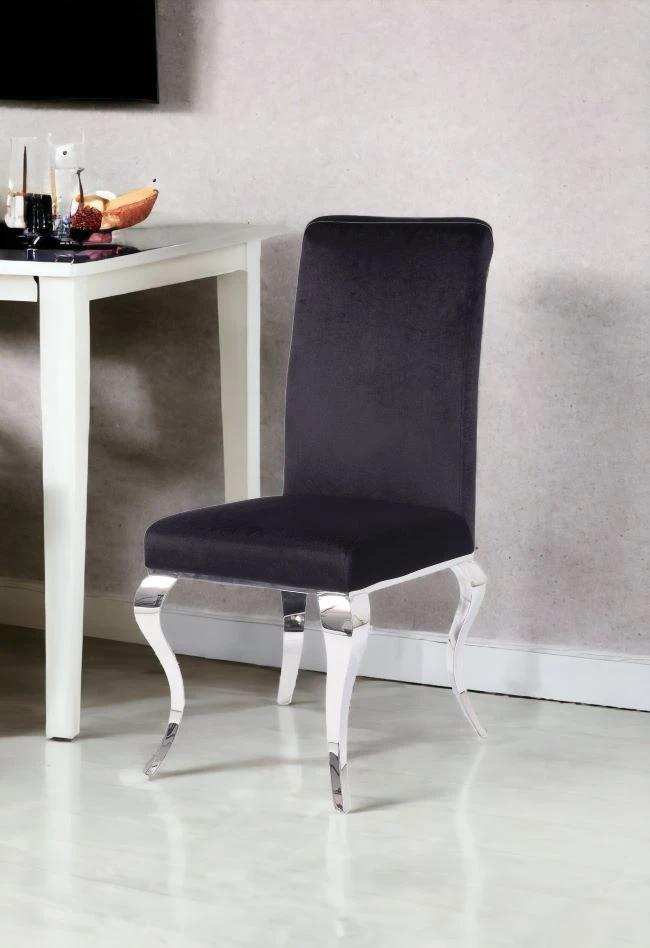 Set of Two Black And Silver Upholstered Fabric Dining Side Chairs - Homeroots - Flyclothing LLC