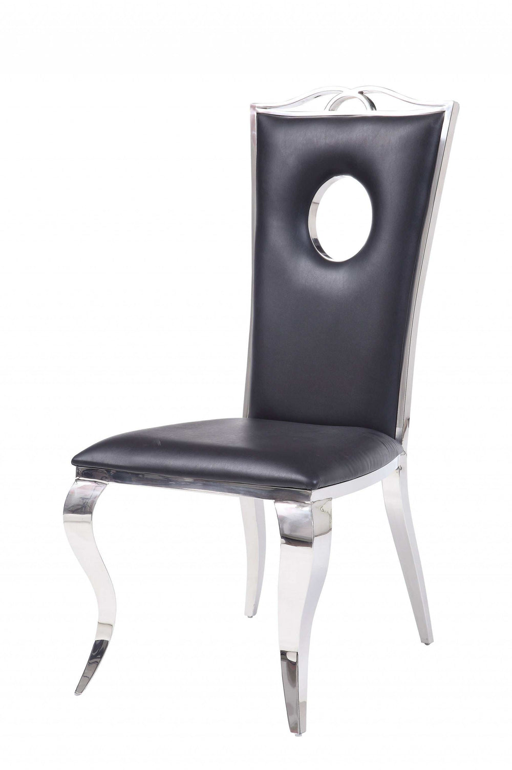 Set of Two Black And Silver Upholstered Faux Leather Dining Side Chairs - Homeroots - Flyclothing LLC