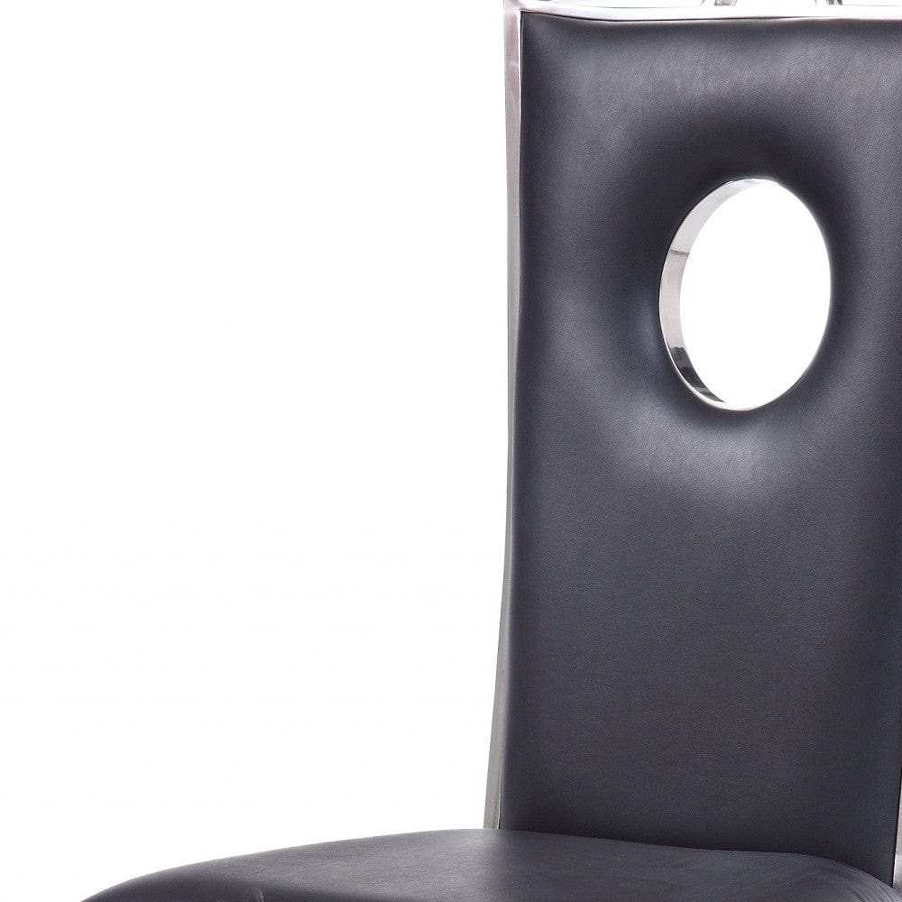Set of Two Black And Silver Upholstered Faux Leather Dining Side Chairs - Homeroots - Flyclothing LLC