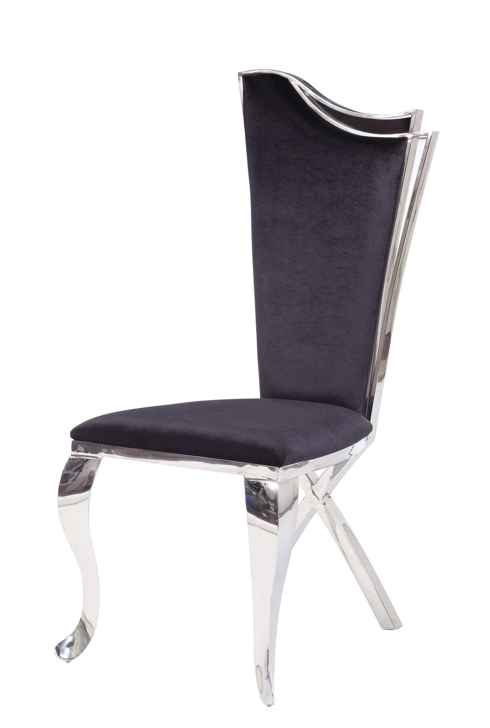 Set of Two Black And Silver Upholstered Fabric Dining Side Chairs - Homeroots - Flyclothing LLC
