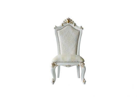Set Of Two 27" Beige And White Faux Leather Damask Side Chair - Homeroots