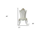 Set Of Two 27" Beige And White Faux Leather Damask Side Chair - Homeroots