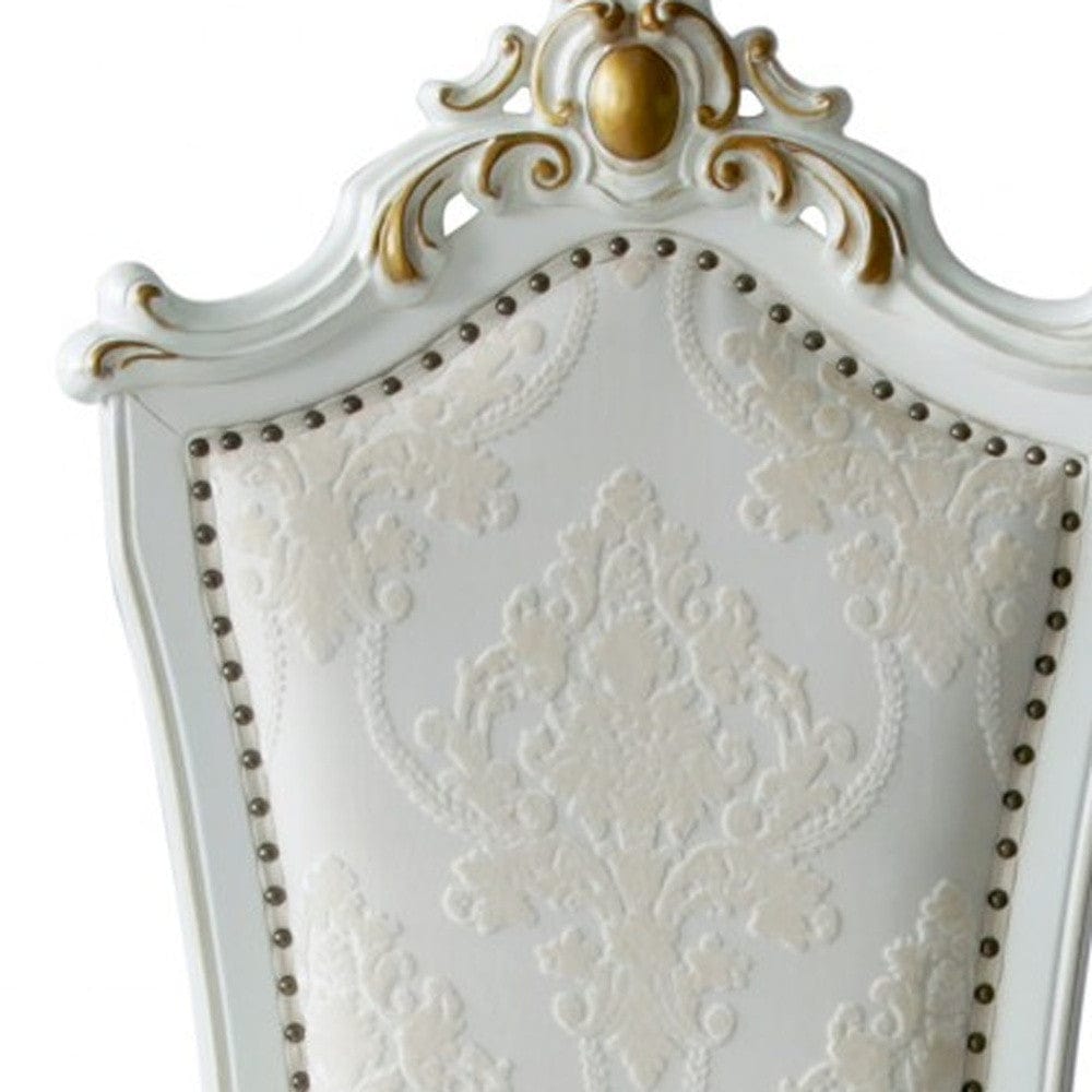 Set Of Two 27" Beige And White Faux Leather Damask Side Chair - Homeroots