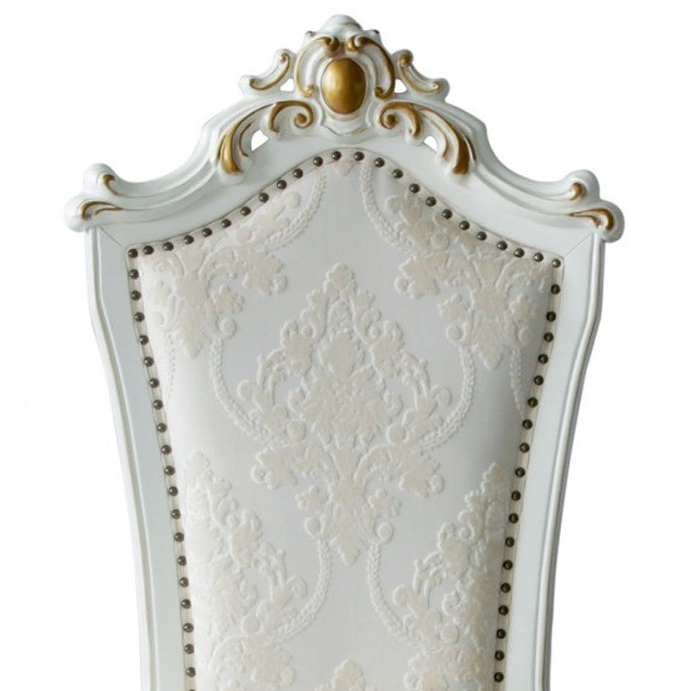 Set Of Two 27" Beige And White Faux Leather Damask Side Chair - Homeroots