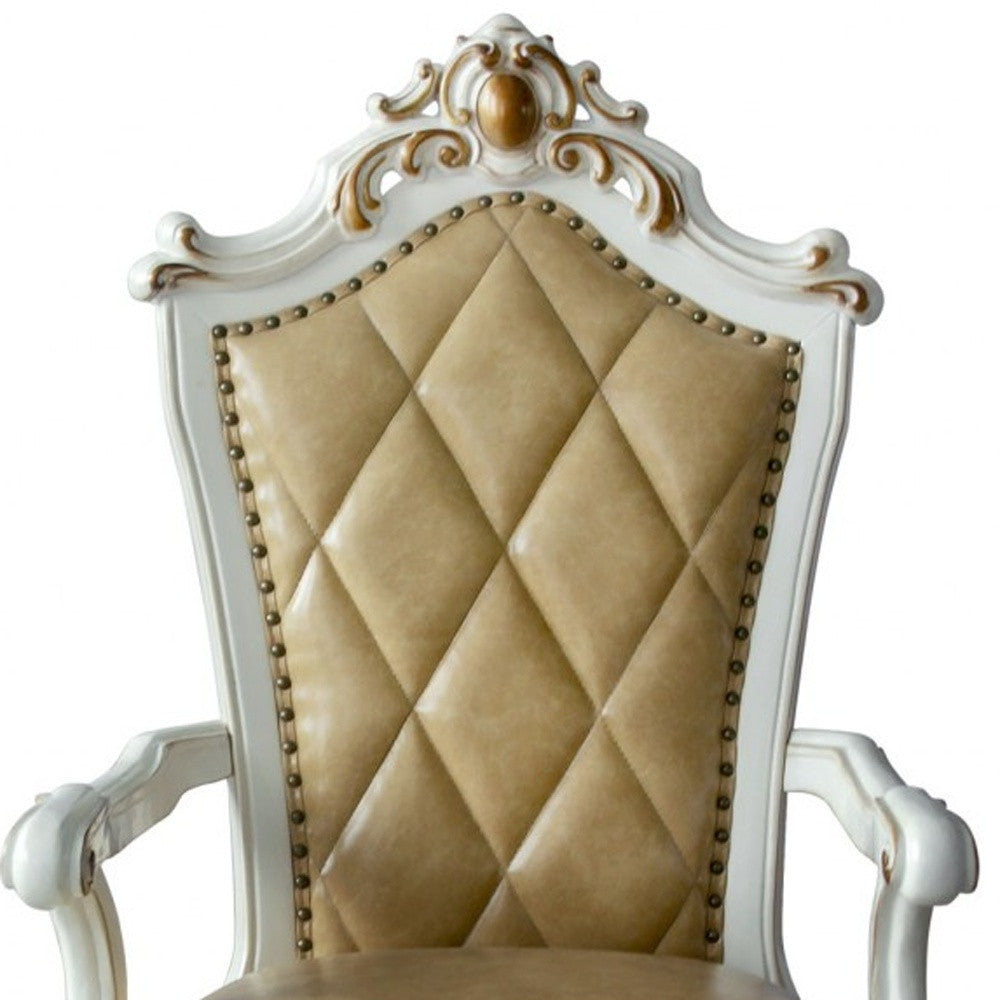 Set Of Two 27" Brown And White Faux Leather Tufted Side Chair - Homeroots
