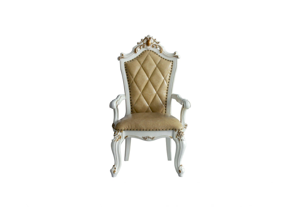 Set Of Two 27" Brown And White Faux Leather Tufted Side Chair - Homeroots