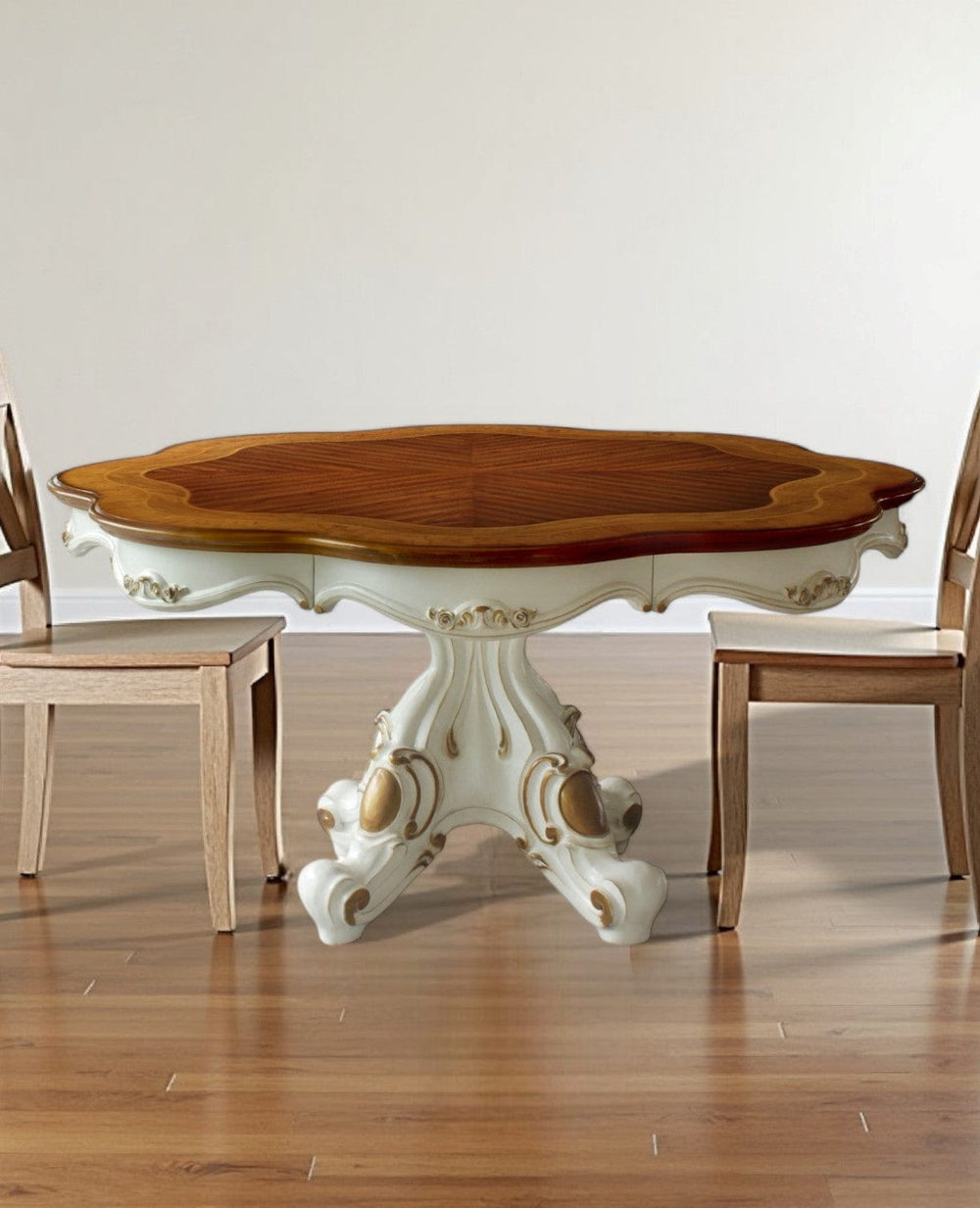 62" Brown And White Oval Solid Wood Pedestal Base Dining Table - Homeroots - Flyclothing LLC
