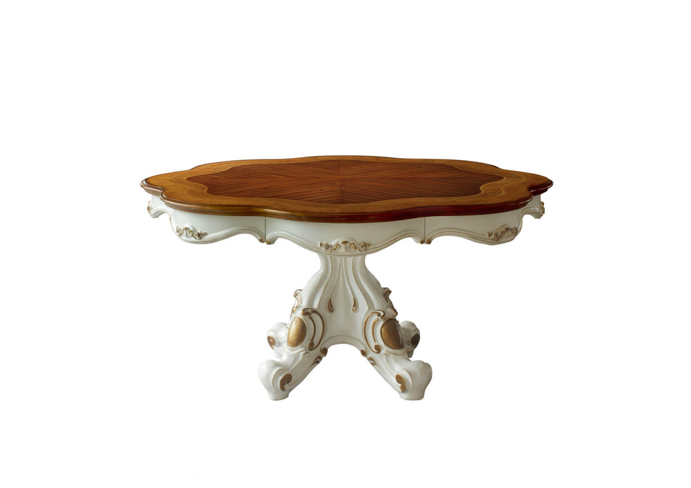 62" Brown And White Oval Solid Wood Pedestal Base Dining Table - Homeroots - Flyclothing LLC