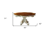 62" Brown And White Oval Solid Wood Pedestal Base Dining Table - Homeroots - Flyclothing LLC