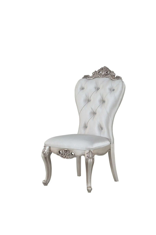 Set of Two Cream And Antiqued White Upholstered Fabric Queen Anne Back Dining Side Chairs - Homeroots - Flyclothing LLC