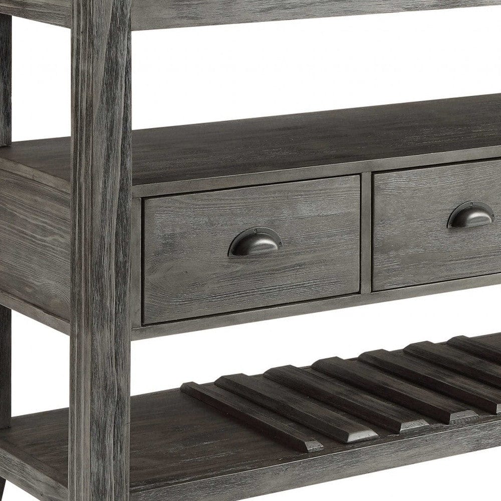 18" X 54" X 36" White Marble Gray Oak Wood Server - Homeroots - Flyclothing LLC