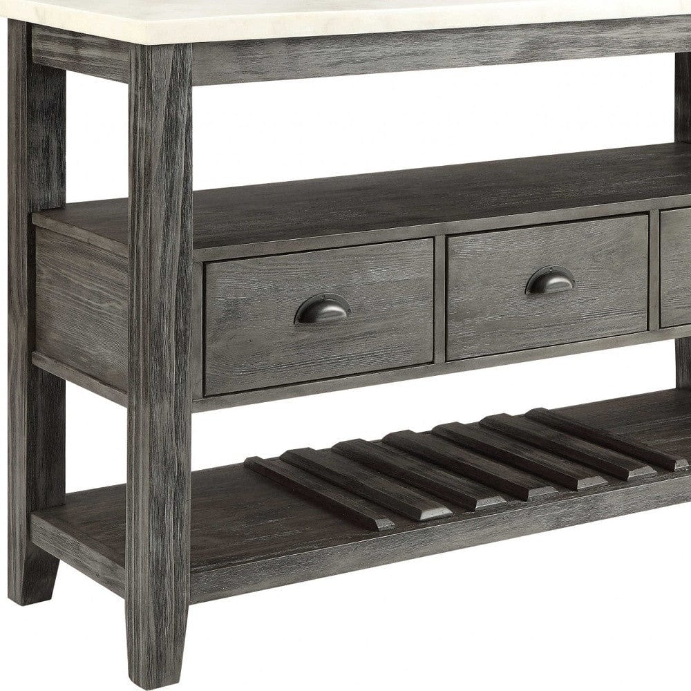 18" X 54" X 36" White Marble Gray Oak Wood Server - Homeroots - Flyclothing LLC