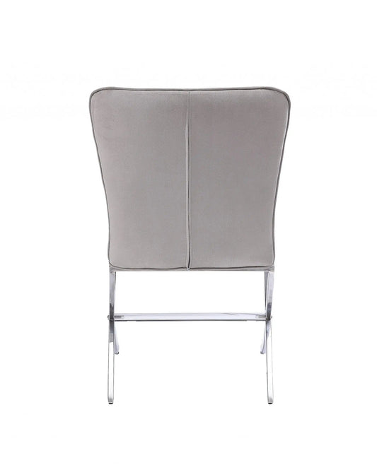 24" Beige Velvet And Silver Parsons Chair - Homeroots