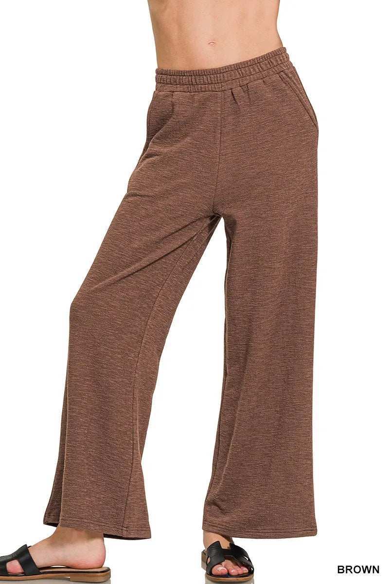 Zenana Cotton Slub Wide Leg Pants - Trendsi - Flyclothing LLC