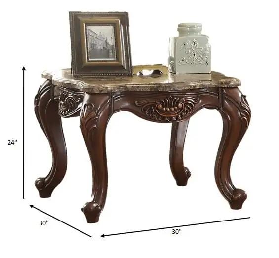 24" Cherry Oak Faux Marble Square End Table - Homeroots - Flyclothing LLC