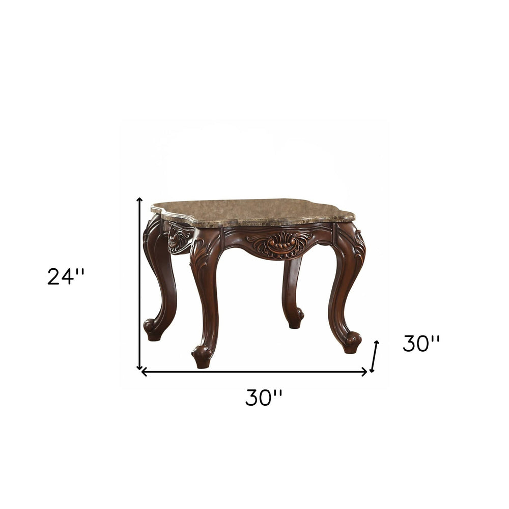 24" Cherry Oak Faux Marble Square End Table - Homeroots - Flyclothing LLC