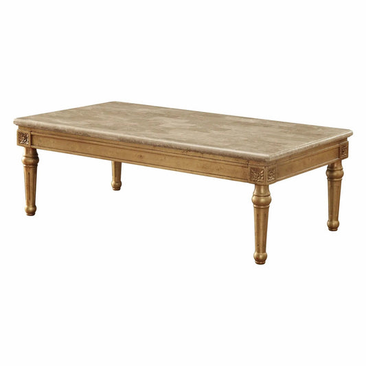 32" X 57" X 20" Marble Antique Gold Wood Coffee Table - Homeroots