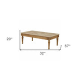 32" X 57" X 20" Marble Antique Gold Wood Coffee Table - Homeroots - Flyclothing LLC