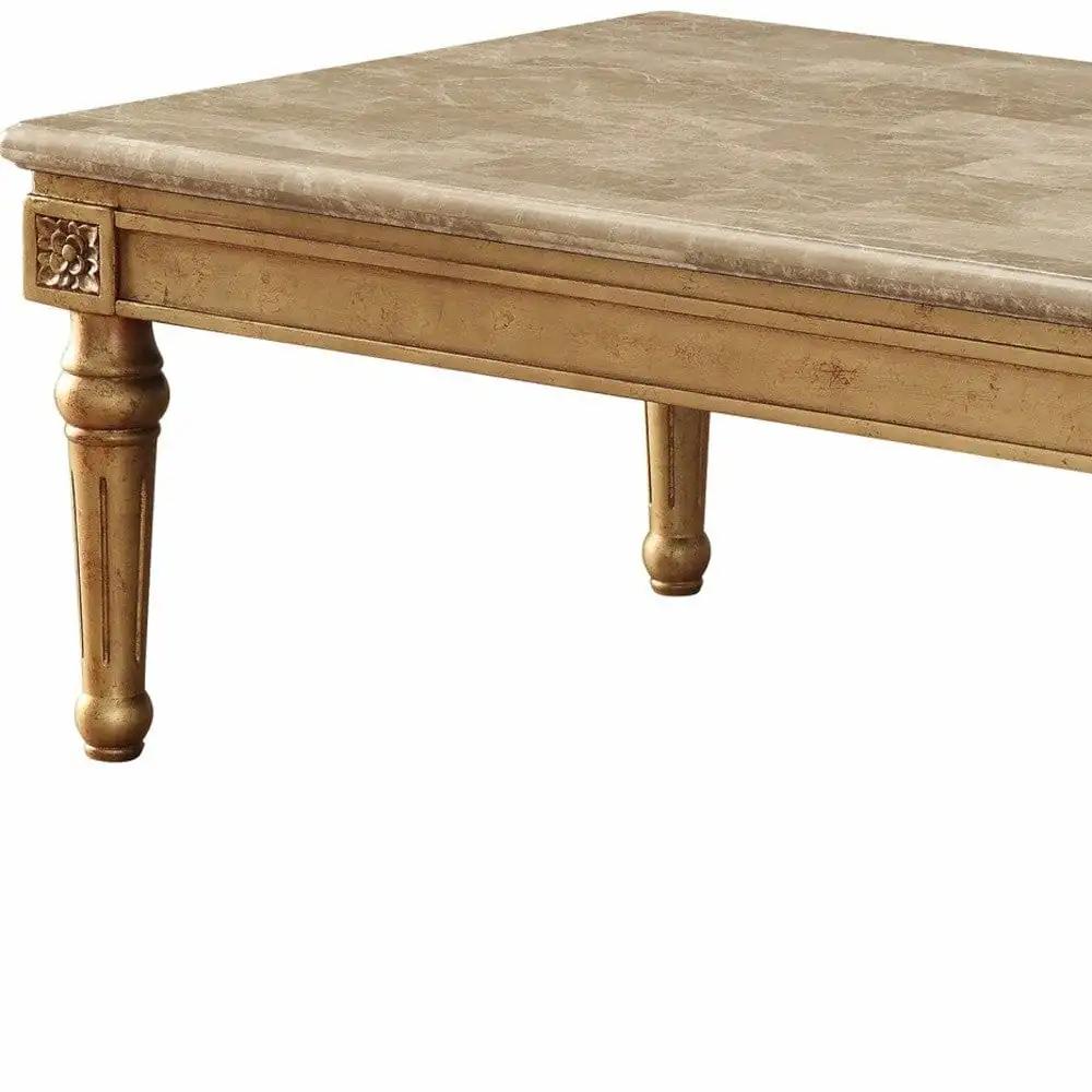 32" X 57" X 20" Marble Antique Gold Wood Coffee Table - Homeroots - Flyclothing LLC