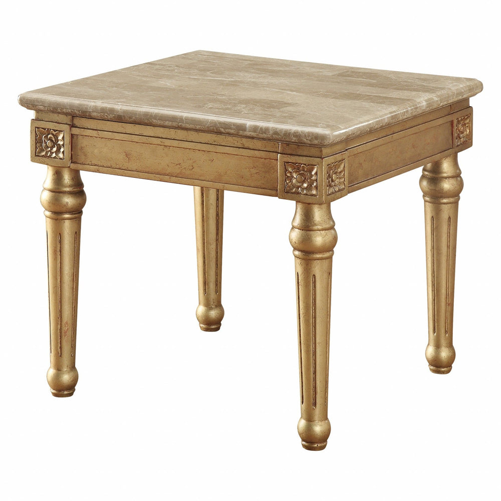 24" Antique Gold And White Faux Marble Square End Table - Homeroots - Flyclothing LLC