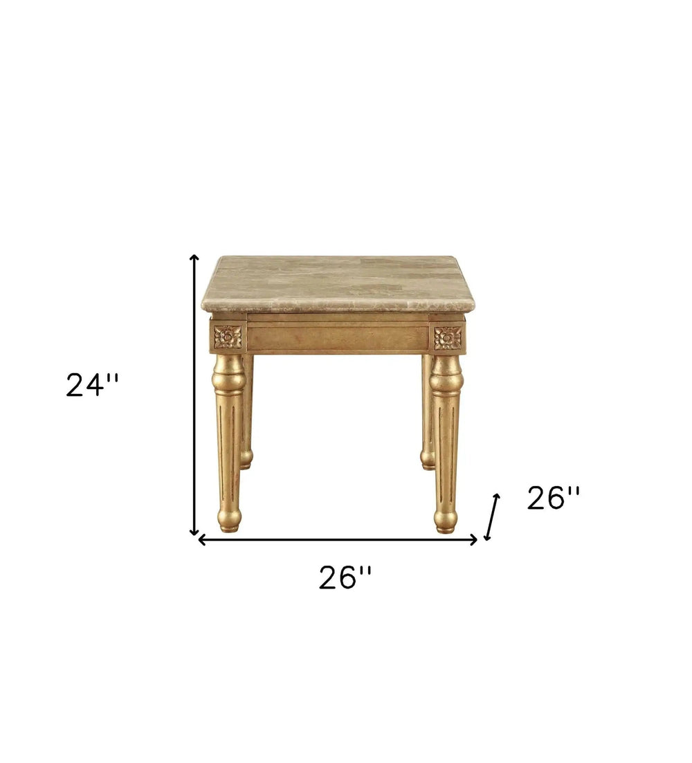 24" Antique Gold And White Faux Marble Square End Table - Homeroots - Flyclothing LLC