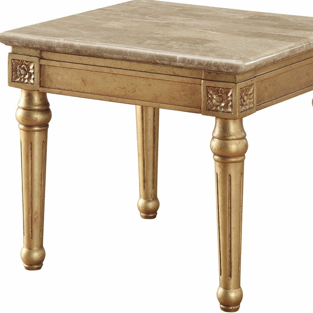 24" Antique Gold And White Faux Marble Square End Table - Homeroots - Flyclothing LLC