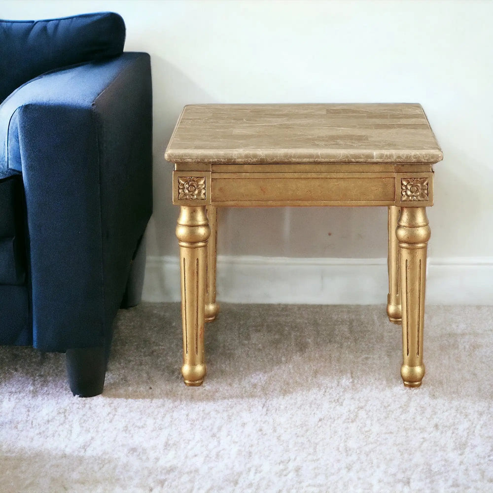 24" Antique Gold And White Faux Marble Square End Table - Homeroots - Flyclothing LLC